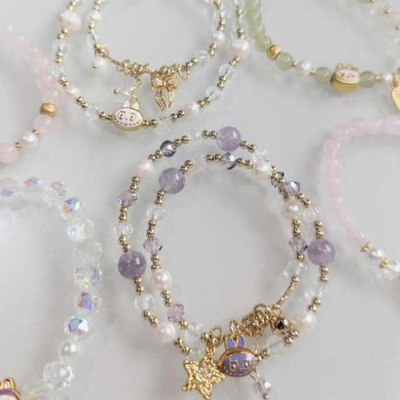 Labubu Inspired Double-Strand Lavender Crystal & Pearl Bracelet - Picture 5 of 8